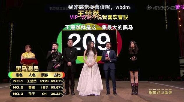 胡杏儿演员2夺冠 249票获得“年度最佳演员”
